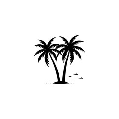 Minimalist black silhouette of Palm tree vector on white background. 