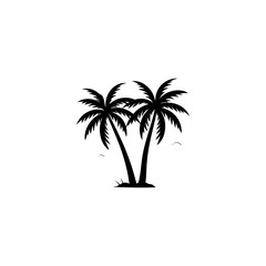 Minimalist black silhouette of Palm tree vector on white background. 