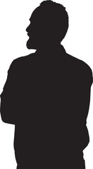 vector; silhouette side view of adult man arms crossed looking away