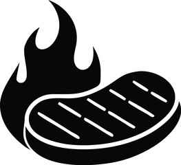 A silhouette of a steak sizzling with flames shows a transparent background