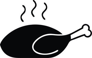 Steaming roasted poultry silhouette against a white backdrop presents a simple, minimalist icon