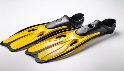 Obraz premium bright yellow snorkeling fins positioned on a white background ideal for water sports