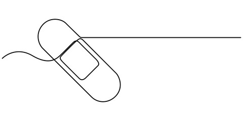 One continuous line drawing of bandage . Single line of bandage vector illustration, Outline drawing of a plaster, medical icon, Medical plaster, Corn Plaster, elastic medical plaster or adhesive. 