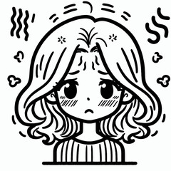 Black and White Worried Girl Illustration