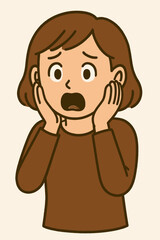 Cartoon Woman Looking Shocked and Scared with Hands on Cheeks