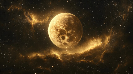 Obraz premium Golden celestial elements on a dark starry background