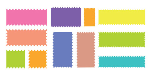 Frame wavy doodle or vector stamp and sticker set colorful. Hand drawn blank frames for notes in web design. Vector illustration	

