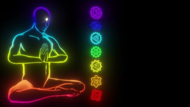 looped 3D animation. the human chakra system according to Vedic teachings