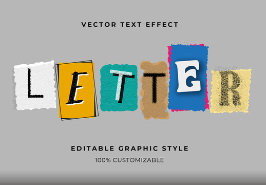 Colorful Paper Torn Font Ransom Collage Retro Text Effect