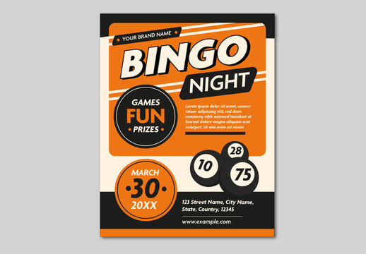 Orange And Black Bingo Night Event Lottery Tickets Party Flyer