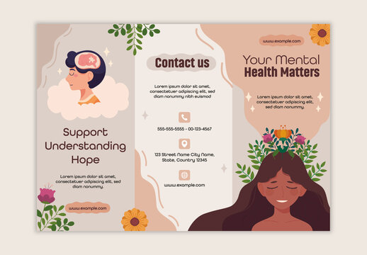 Brown And Beige Mental Health Awareness Support Wellness Brochure