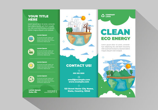 Green And White Clean Eco Energy Campaign Environmental Protection Promotion Brochure