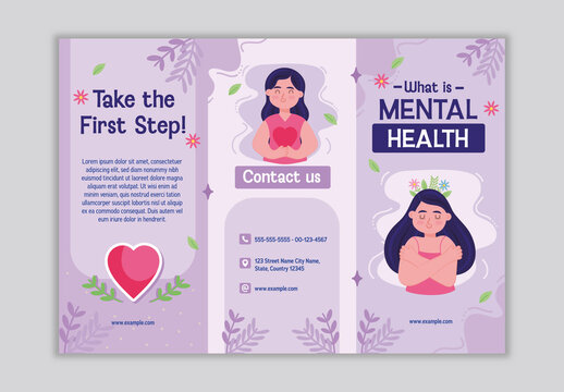 Purple And Pink Mental Health Awareness Help Support Prevention Brochure
