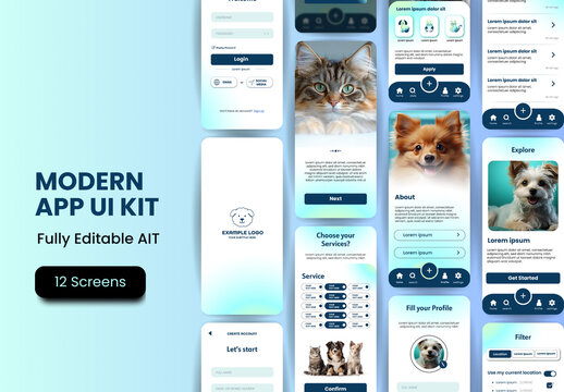 White And Blue Pet Services Veterinary Screen Mobile App UI UX Template