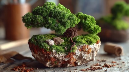 A charming bonsai tree with unique characteristics displaying serenity and emotional depth in a natural setting