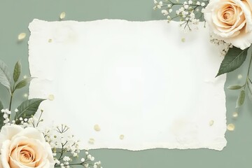 Modern floral wedding template with sage green background. 
