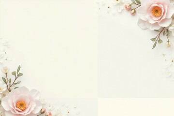 Elegant minimalist wedding invitation featuring soft white camellias and pale pink cherry blossoms. 