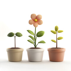 Obraz premium two flower in pot ,3d cartoon ,isolated on transparent white background