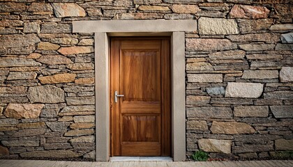 single door on a rustic stone wall background