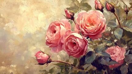Blooms of roses. Seasonal greeting card.