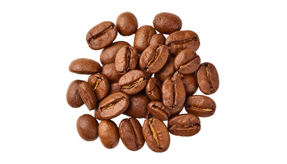 Roasted coffee beans forming a circle on transparent background
