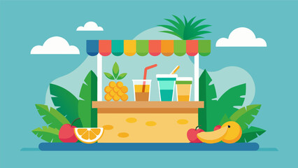 A natural and healthy treat awaits at the tropical fruit smoothie stand made with love and fresh ingredients.. Vector illustration
