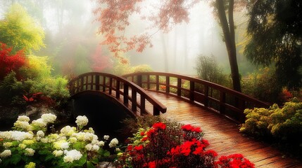 red bridge in autumn