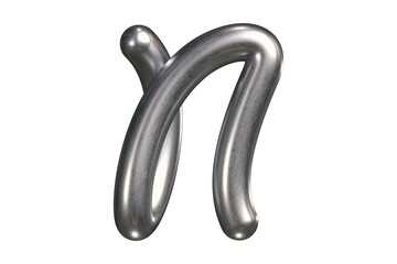 Detailed 3D rendering of letter N with metallic silver finish, inflatable tubular form, and high-res surface texture. High quality 3D rendering.