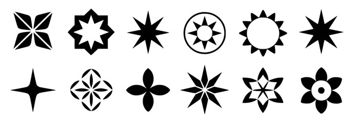 Black and white decorative star and flower icons