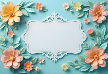 Fototapeta premium 3D Pastel Papercut Flower Background with Central Blank Label for Text