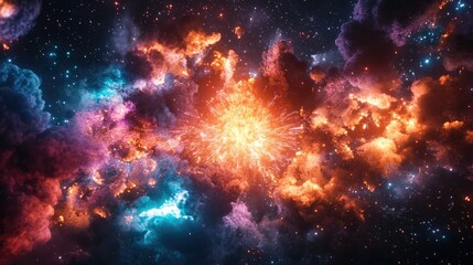 Fototapeta premium Colorful explosions in a night sky