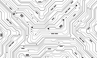 Abstract black circuit board technology connected lines electronics elements computer motherboard chip processor semiconductor digital on white background vector