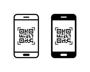 QR code scan icon. Mobile phone scanning QR code vector icon. Phone with a scanner symbol. Vector illustration.
