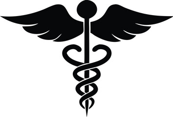 Symbolic caduceus medical icon exhibits a striking monochromatic silhouette against a transparent backdrop