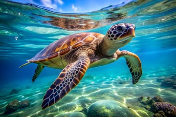 Sea turtle underwater in vibrant ocean