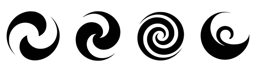 Black spiral and swirl vector abstract graphic elements