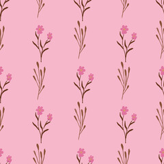 Retro Pink Floral on Warm Caramel Brown Autumn Vector Seamless Pattern