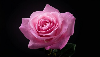 Fototapeta premium a beautiful isolated pink rose flower blossom in full bloom on a black background