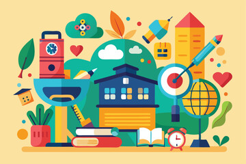 Fototapeta premium Creative Flat Design Illustration of Education and Learning Related Objects and Symbols