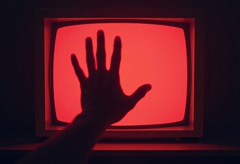 Shadowy Hand from Vintage Screen, Cyber Horror, Old Tech
