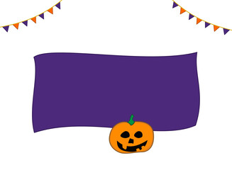 Halloween party with big banner and pumpkin and some small flags - vector