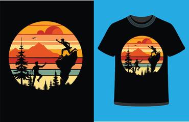 Sunset Hiker T-Shirt Artwork with Nature and Mountains.