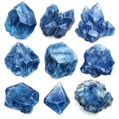 Fototapeta premium Beautiful blue crystals displayed in various shapes and sizes showcasing natural mineral formations