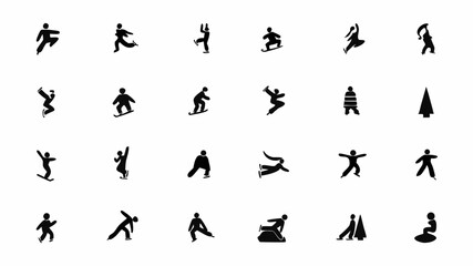 Naklejka premium Collection of winter sports and activities icons featuring snowboarding skiing and ice skating figures isolated |eps vectors