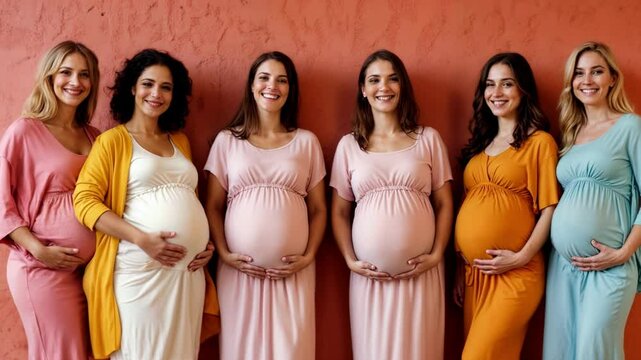Happy gorgeous young mothers, group of pregnant women