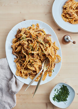 Pasta with meat sauce and nuts