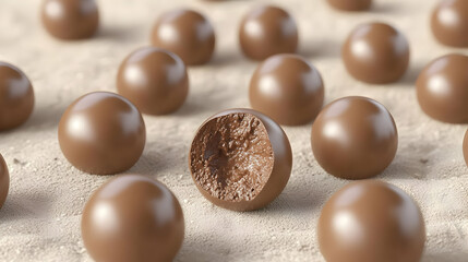 Close Up Of Brown Chocolate Balls On Light Beige Background