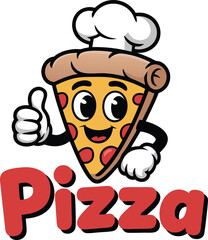 pizza slice character, adorned with a chef's hat
