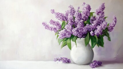 Fototapeta premium Lilac bouquet in white vase on white backdrop
