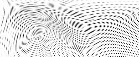 Abstract halftone wave dotted background. Futuristic twisted grunge pattern, dot, circles.  Vector modern optical pop art texture for posters, business cards, cover, labels mock-up, stickers layout